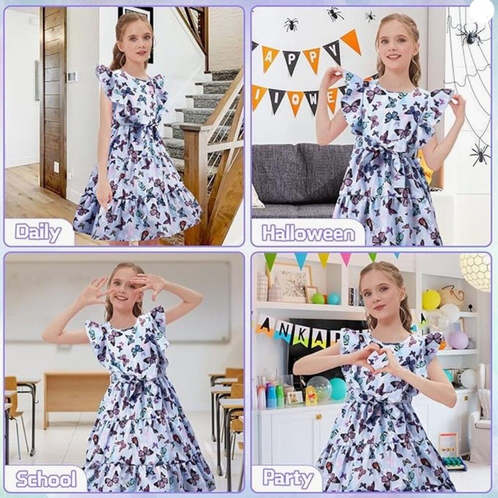 Girl's Purple Dress w/ All Over Butterflies - 7Y - Picture 7 of 10